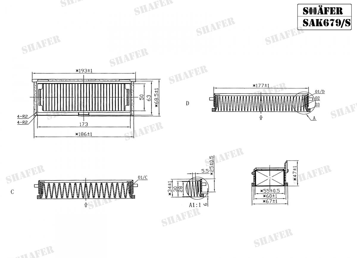 SHAFER - SAK679/S - Фільтр салону вугільн. (к-кт 3шт) Citroen Evasion; Fiat Ulysse; Lancia Zeta; Peugeot 806, Expert