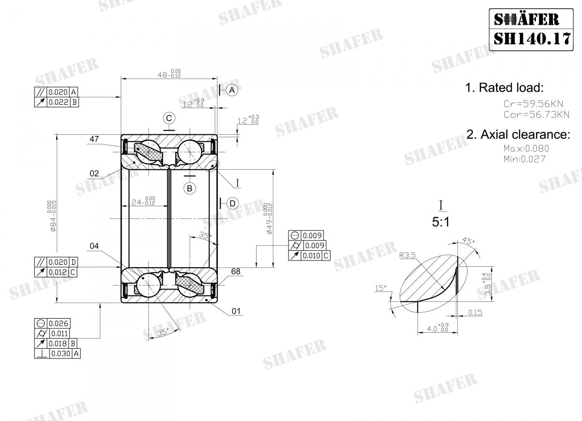 SHAFER - SH140.17K - Підшипник ступиці перед. +монтажний к-кт Fiat Ducato/Opel Movano/Renault Master 00-
