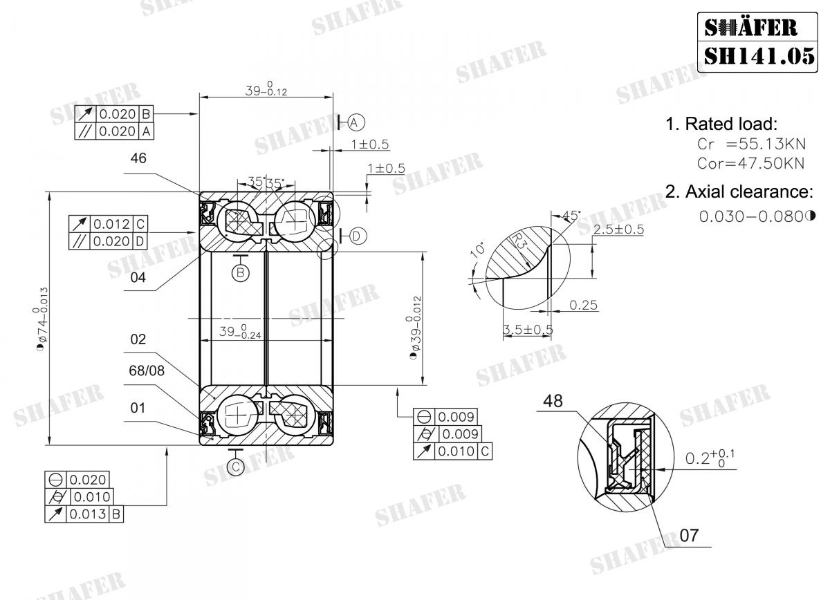 SHAFER - SH141.05 - Підшипник перед. Ford Transit Connect - 1.8 TDCi/ 02- (+ABS)