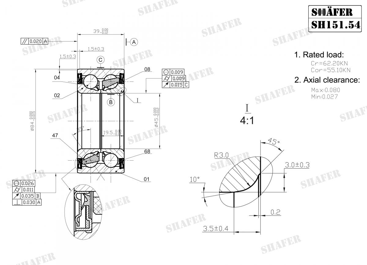 SHAFER - SH151.54 - Підшипник ступиці перед./зад. DB Vito 96-