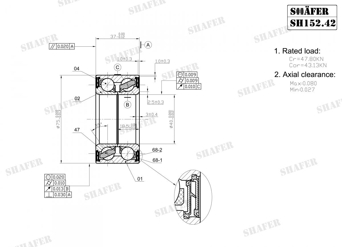 SHAFER - SH152.42 - Підшипник ступиці перед. Ford Mondeo 1.8 16V-2.5 V6 24V(ST220) 00-02