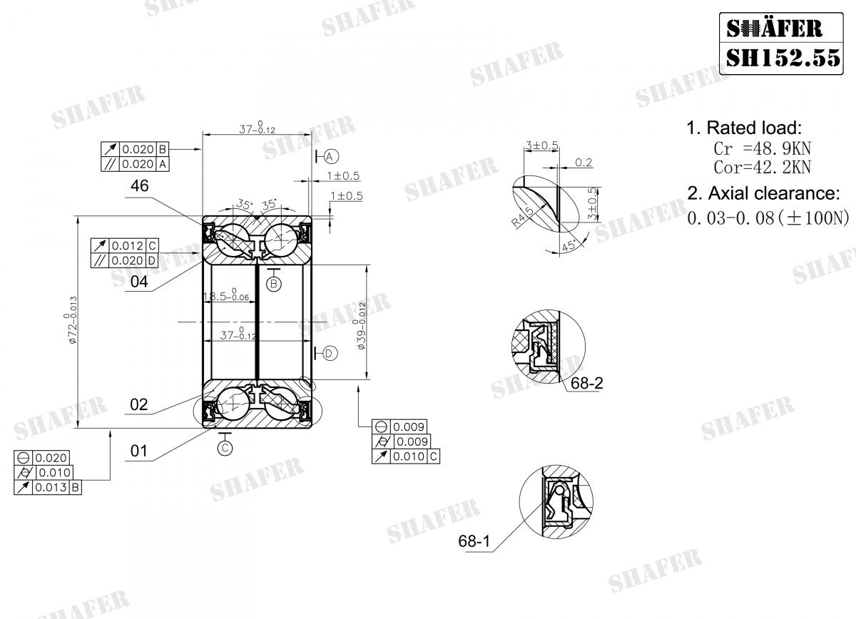 SHAFER - SH152.55 - Підшипник ступиці перед. ABS+ Ford Focus/Fiesta 1.4-1.8TDCI 98-05