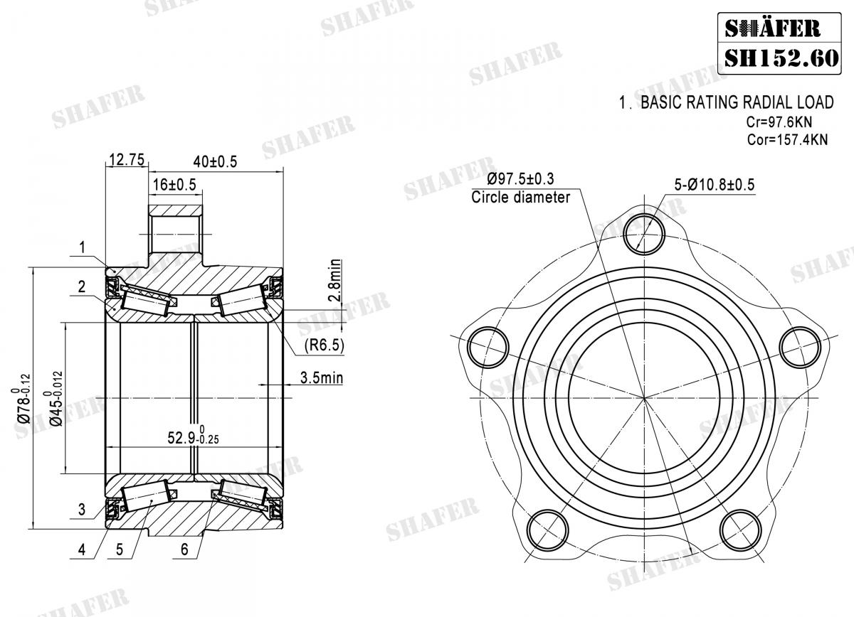 SHAFER - SH152.60 - Підшипник перед. Ford Transit 03/00-06/03