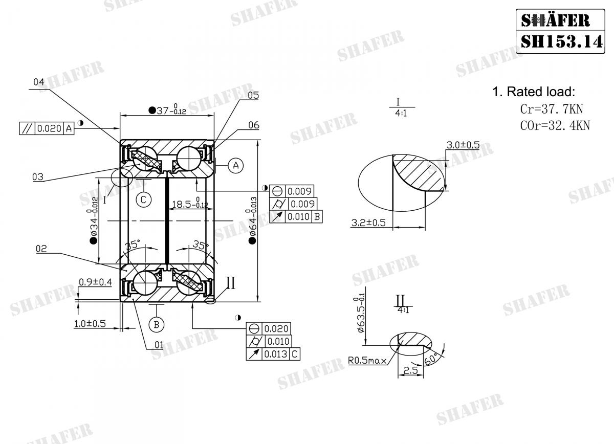 SHAFER - SH153.14 - Підшипник перед. Opel Kadett 1.3-1.4 /Astra 92-98/Vectra 1.4-1.6