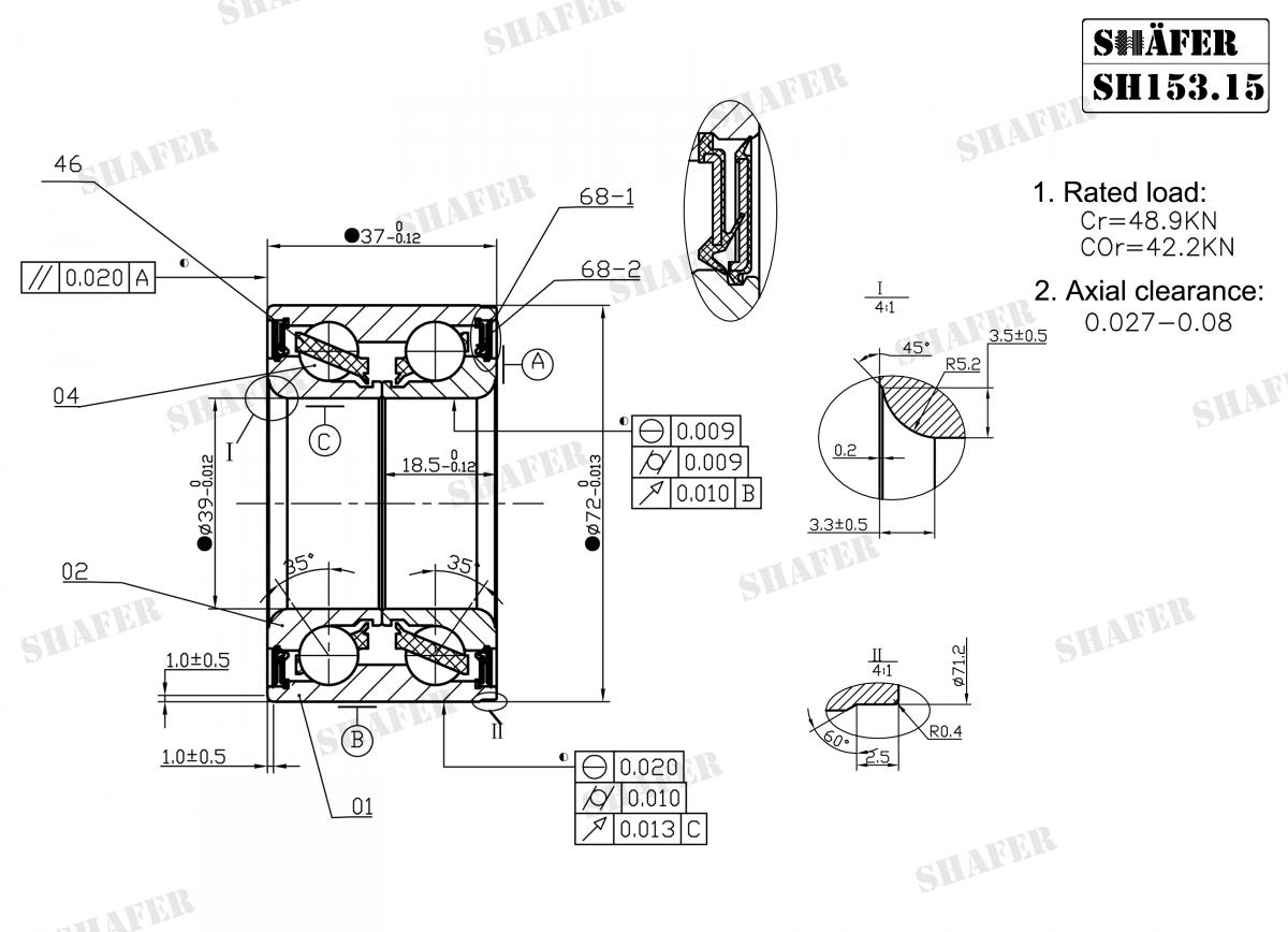 SHAFER - SH153.15K - Підшипник ступиці перед. +монтажний к-кт Opel Vectra 1.8-1.7Td 88.09-95.11, Kadett 1.6S-1.7D 81.09-91.08