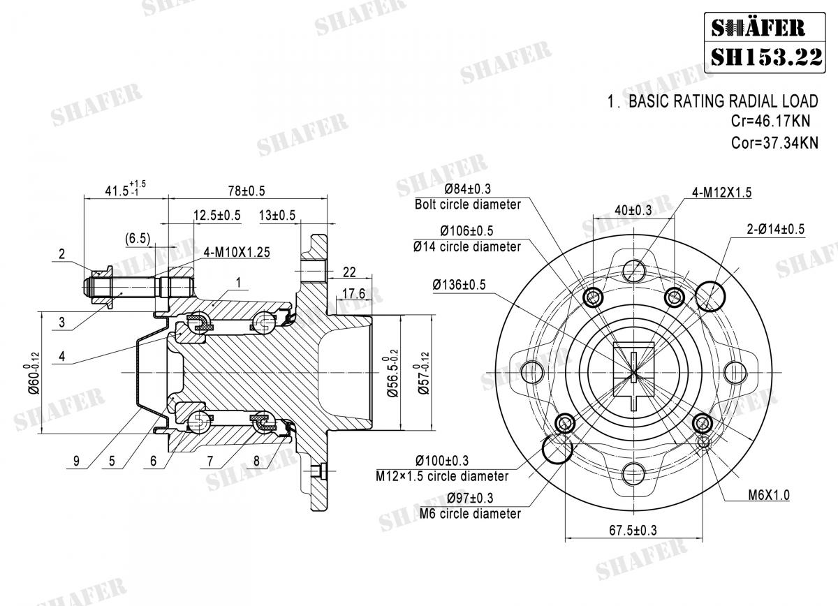 SHAFER - SH153.22 - Підшипник зад. (ступиця 4 отв. -ABS) Opel Astra F/G/Combo/Vectra A 88-05