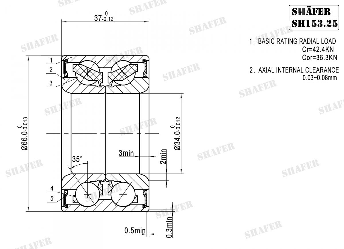 SHAFER - SH153.25 - Підшипник перед. Opel Vectra B,Astra 1.4-1.6 84-01