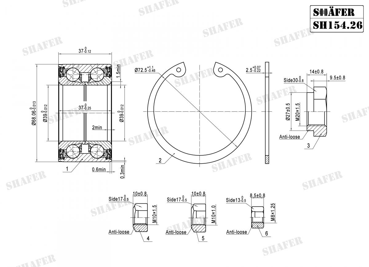 SHAFER - SH154.26K - Компл.підшипників перед. +монтажний к-кт VW Passat/Audi 80/90 74-88