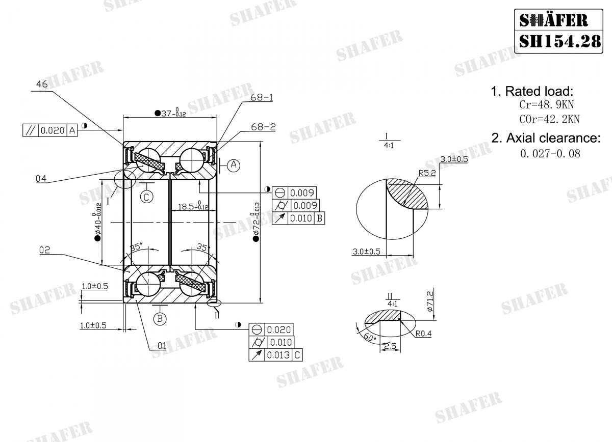 SHAFER - SH154.28 - Підшипник ступиці .перед. VW Jetta/Golf/Passat 88-