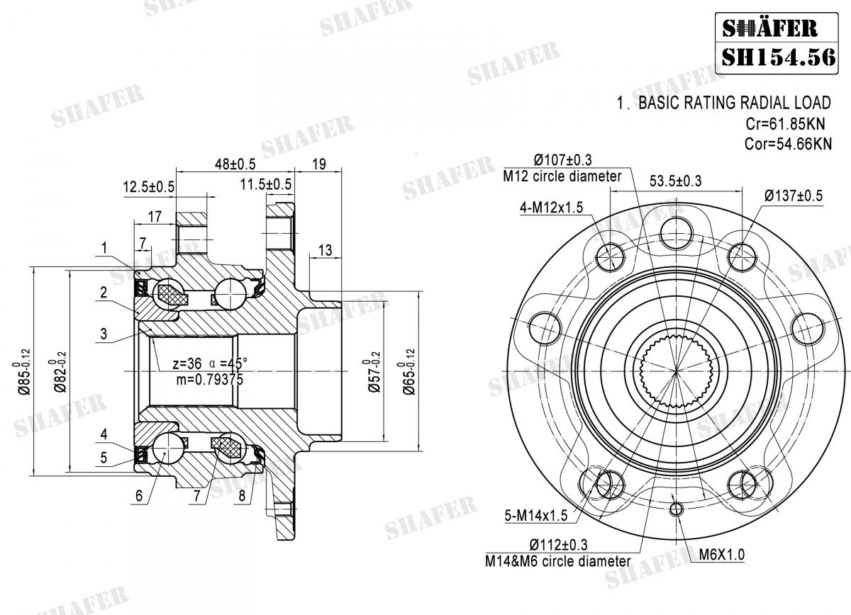 SHAFER - SH154.56 - Пiдшипник ступицi Seat Altea VW Caddy III, Golf V, Touran Audi A3 1,6-2,0TDI, A3 quattro 03-04 SHAFER - SH154.56 - Пiдшипник ступицi Seat Altea VW Caddy III, Golf V, Touran Audi A3 1,6-2,0TDI, A3 quattro 03-04