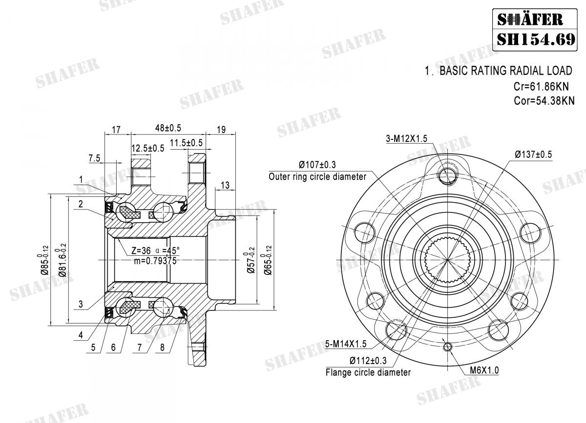 SHAFER - SH154.69 - Підшипник ступиці перед. Audi A3 12-// Skoda Octavia 12-// VW Golf VI 11-, Golf VII 13-