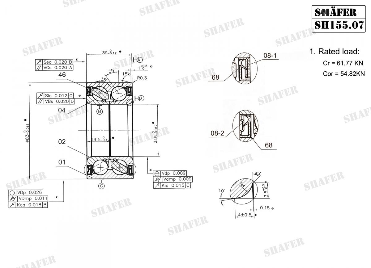 SHAFER - SH155.07 - Підшипник ступиці перед. ABS+ Renault Kangoo, Laguna II 1.5dCi 08-; MB Citan 1.5dCi 12-