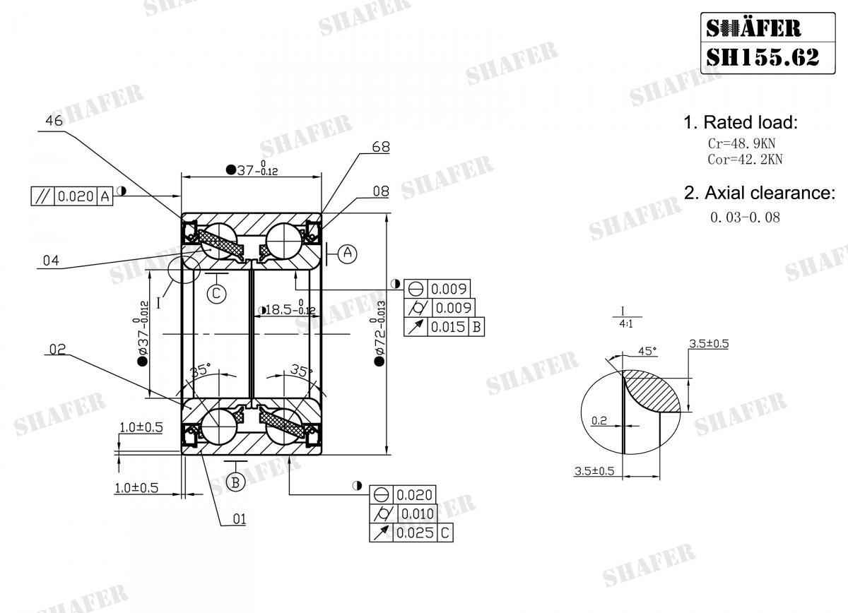 SHAFER - SH155.62K - Підшипник перед. +монтажний к-кт Renault Clio/Express/Kangoo/Megane 1.2/1.9DTI 01.94- без ABS