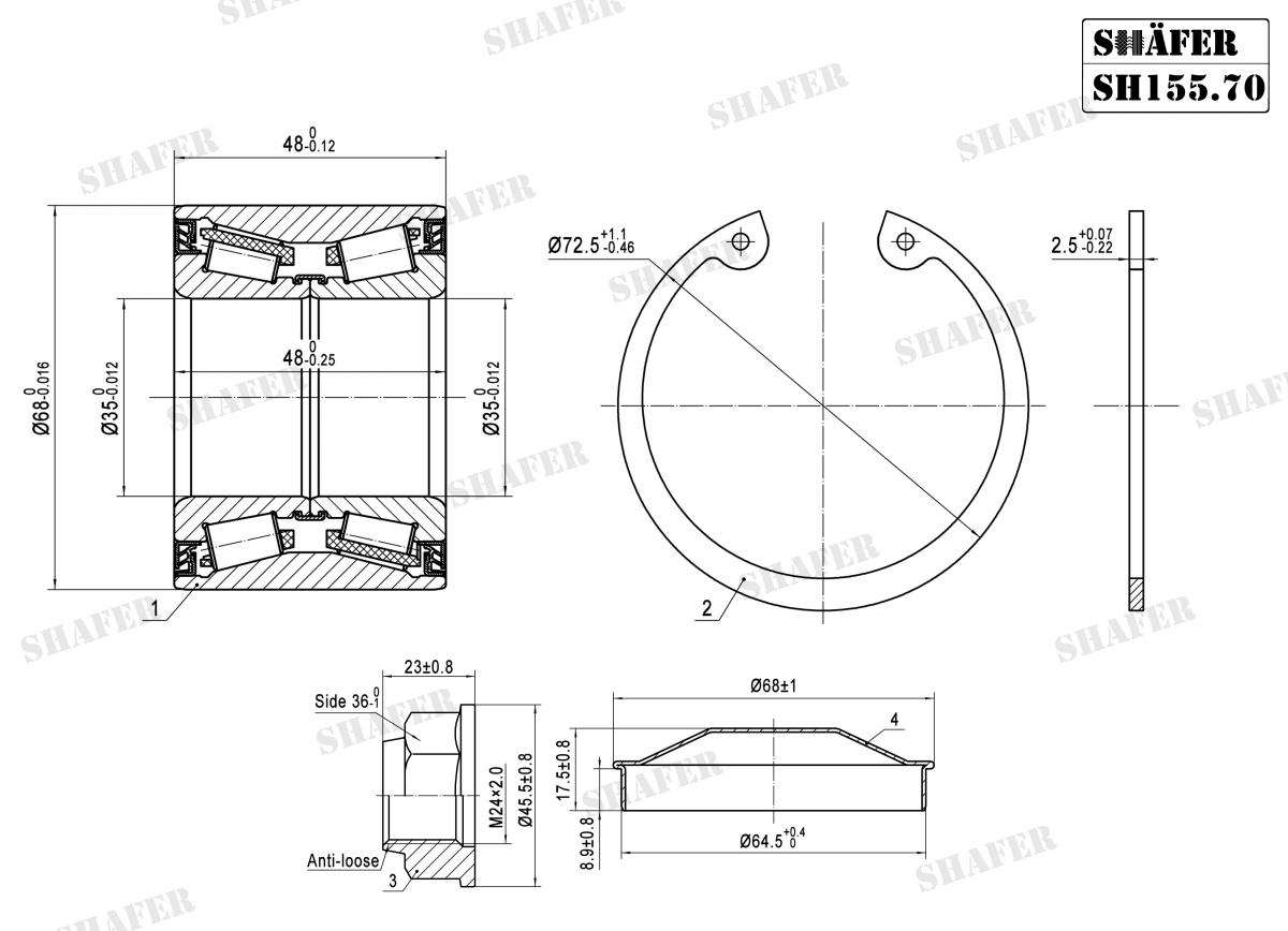 SHAFER - SH155.70K - Пiдшипник ступиці зад. +монтажний к-кт Renault Trafic 2.0DCI 01-/ Opel Vivaro 1.9DTI 06-