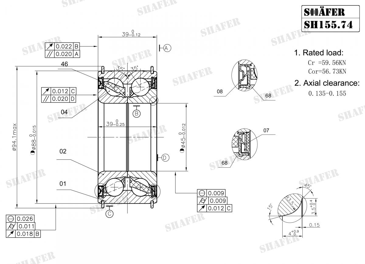 SHAFER - SH155.74K - (Ø 88mm) Пiдшипник ступиці перед. Renault Trafic II (з ABS) 01-;Opel  Vivaro 01-