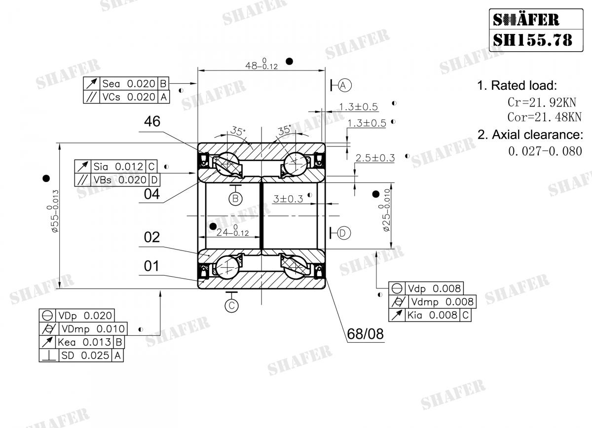 SHAFER - SH155.78 - Пiдшипник ступицi зад. Renault  Grand Scenic; Megane  II 08.03-