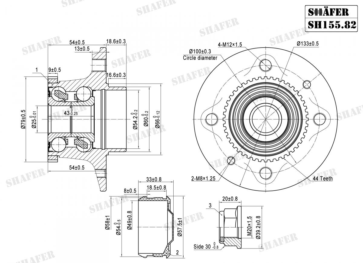 SHAFER - SH155.82K - Підшипник ступиці  +монтажний к-кт Renault Kangoo 03.98-02.07