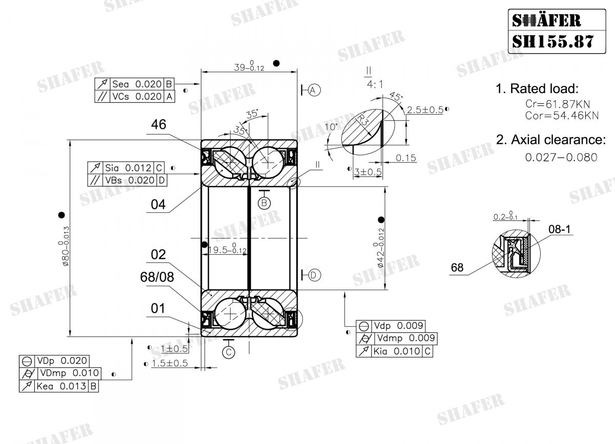 SHAFER - SH155.87 - Підшипник ступиці перед. Renault Megane III 1.4, 1.5dCi, 1.6, 2.0 11.08-