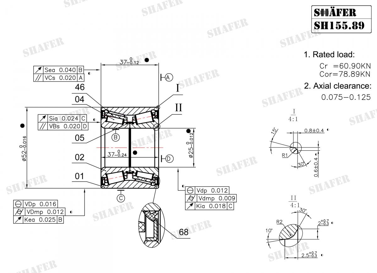 SHAFER - SH155.89K - Пiдшипник ступицi зад. 52x25x37 Dacia Logan, Sandero; Nissan Micra C+C III, Micra III, Note; Renault  Clio I, Clio II, Clio III 0.9-Electric 09.81-