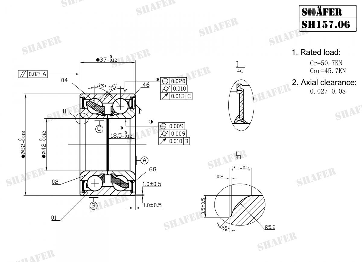 SHAFER - SH157.06 - К-кт пiдшипникiв перед. Audi 100/200 2.2 85-87