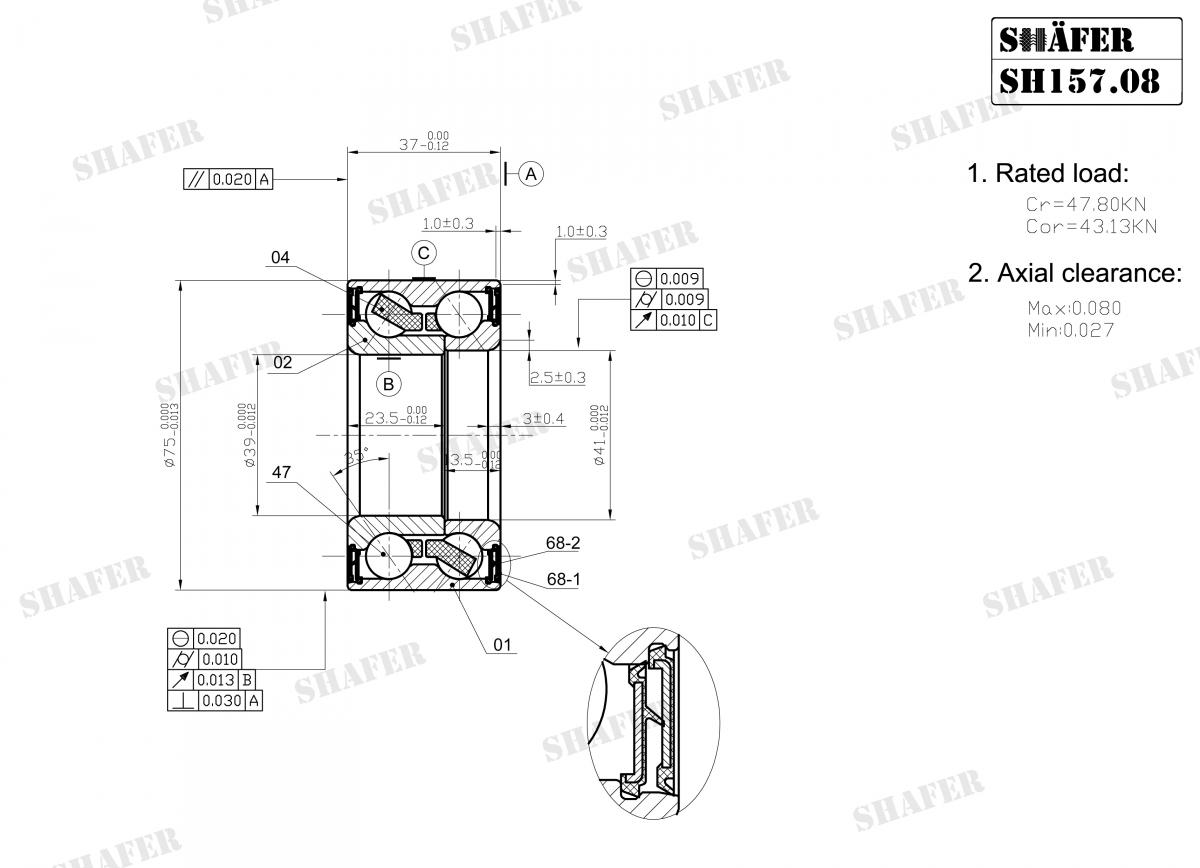 SHAFER - SH157.08 - Підшипник ступиці перед. Audi 80/90 5.88-, A4/A6// VW Passat 1.6-1.9 94-05