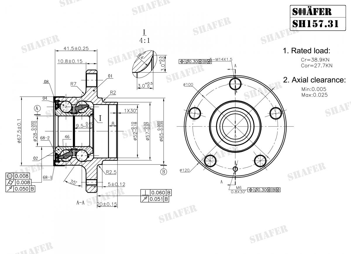 SHAFER - SH157.31K - Ступиця зад. ABS+  (5 отв.) +монт. к-кт VAG A1/A2/Ibiza/Fabia/Fox/Polo 99-