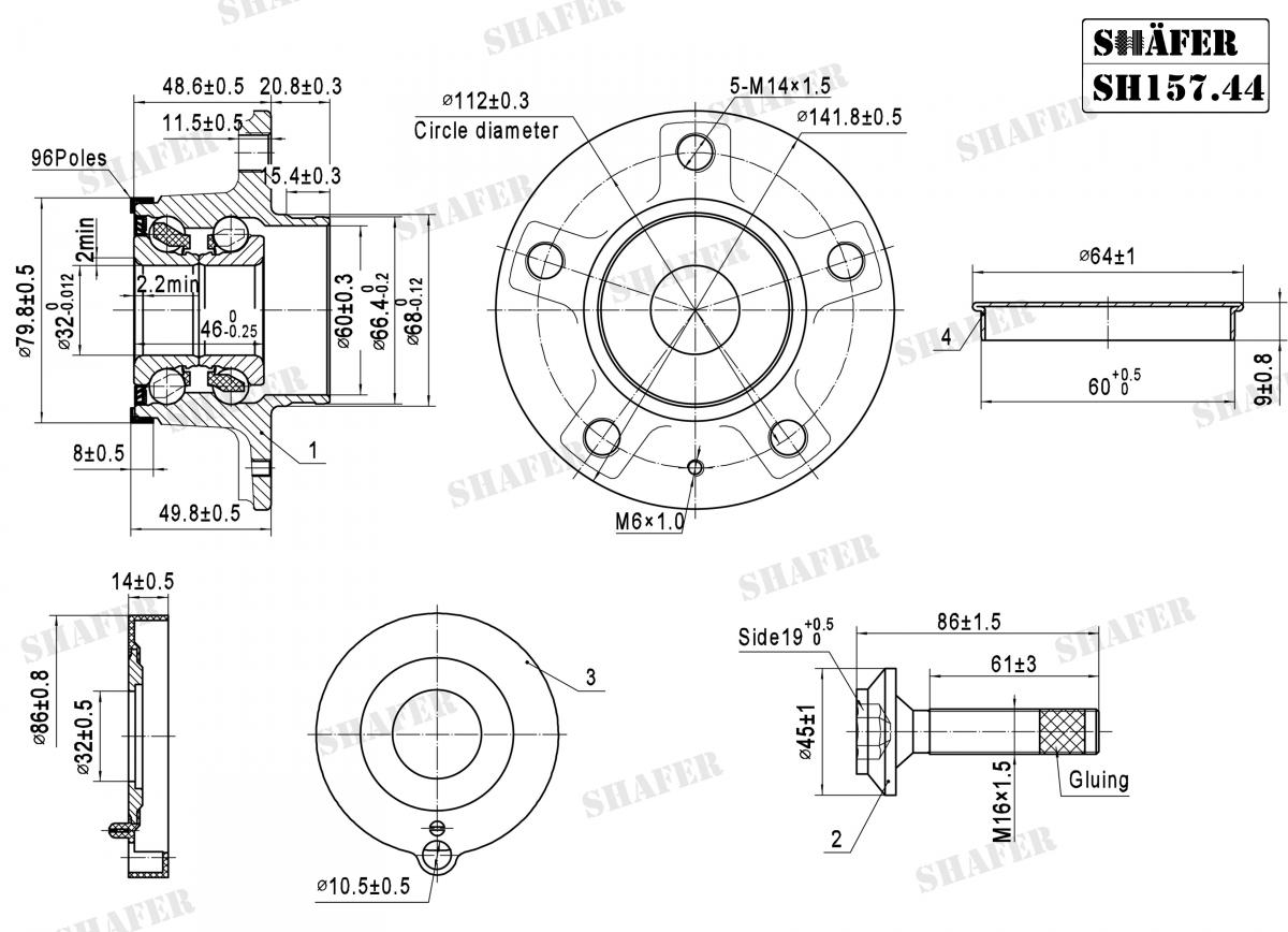 SHAFER - SH157.44K - Підшипник ступиці зад. + монтажний к-кт Audi A4 08-, A5 07-, A6 11-