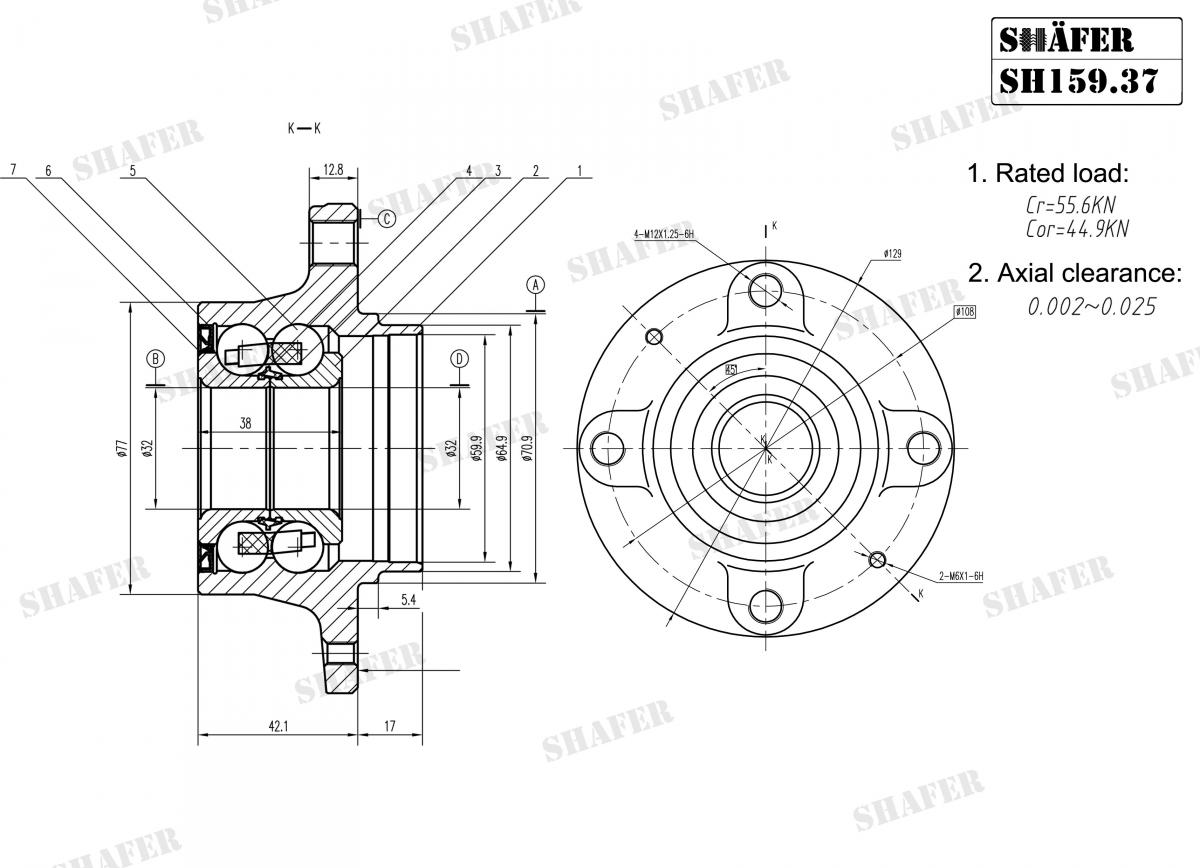 SHAFER - SH159.37 - Ступиця задн. (підшипник) без ABS Citroen Berlingo 96- , Xantia 93-03, Xsara Picasso 99- /Peugeot 406, Partner 96-