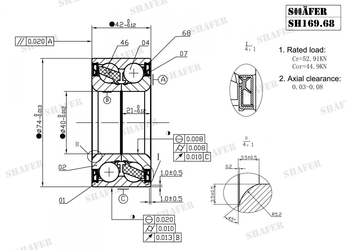 SHAFER - SH169.68 - Пiдшипник ступиці перед. (к-кт з шпилькою) Toyota Celica,Corolla,Prius 99-04