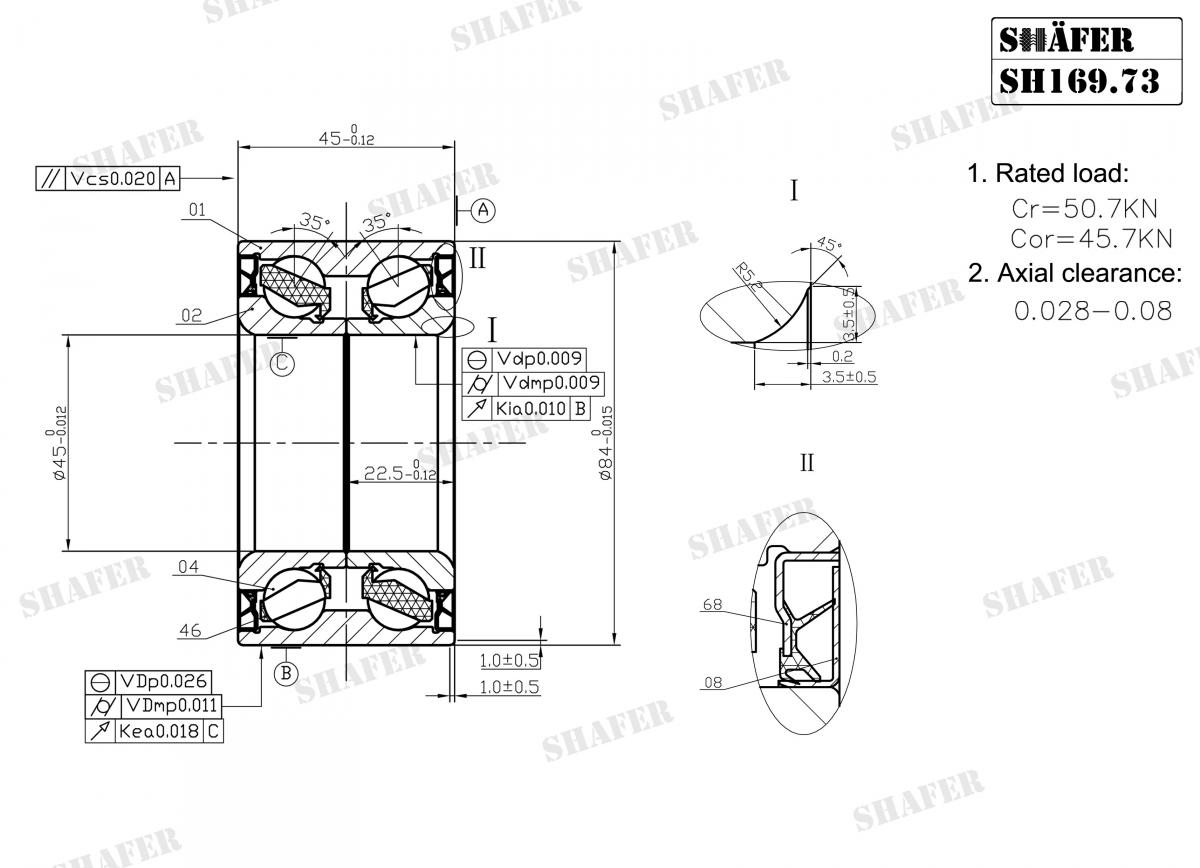 SHAFER - SH169.73 - Підшипник ступиці перед. Toyota Previa 00-, Mazda 6 02-/ Lexus RX 03