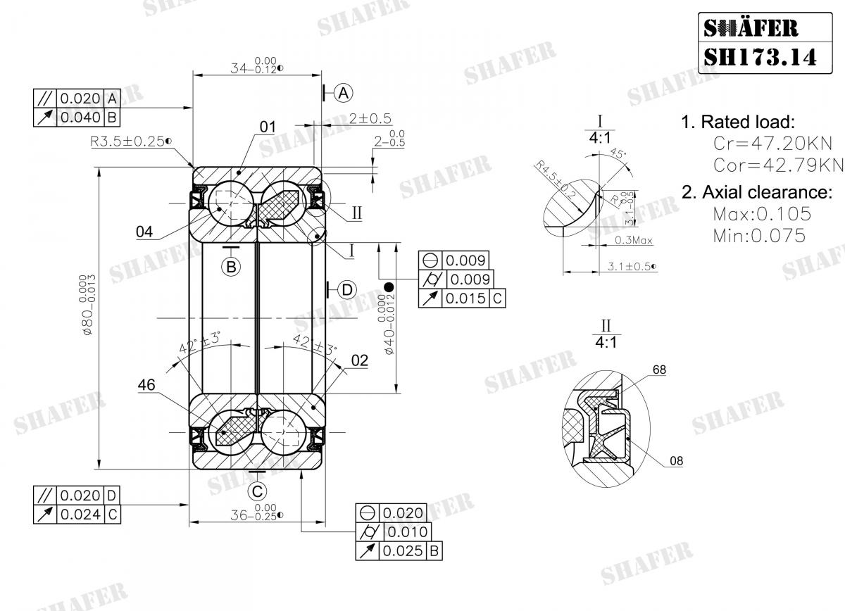 SHAFER - SH173.14 - Підшипник ступиці перед. Mitsubishi Galant 84-90; Space Wagon 85-91