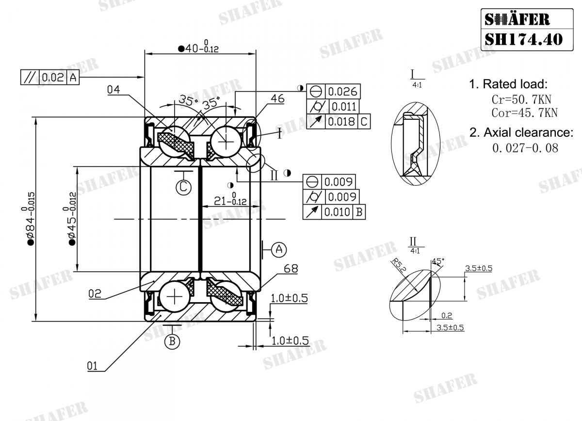 SHAFER - SH174.40 - Підшипник ступиці перед. ABS- Honda CR-V 01-06, Accord 98-