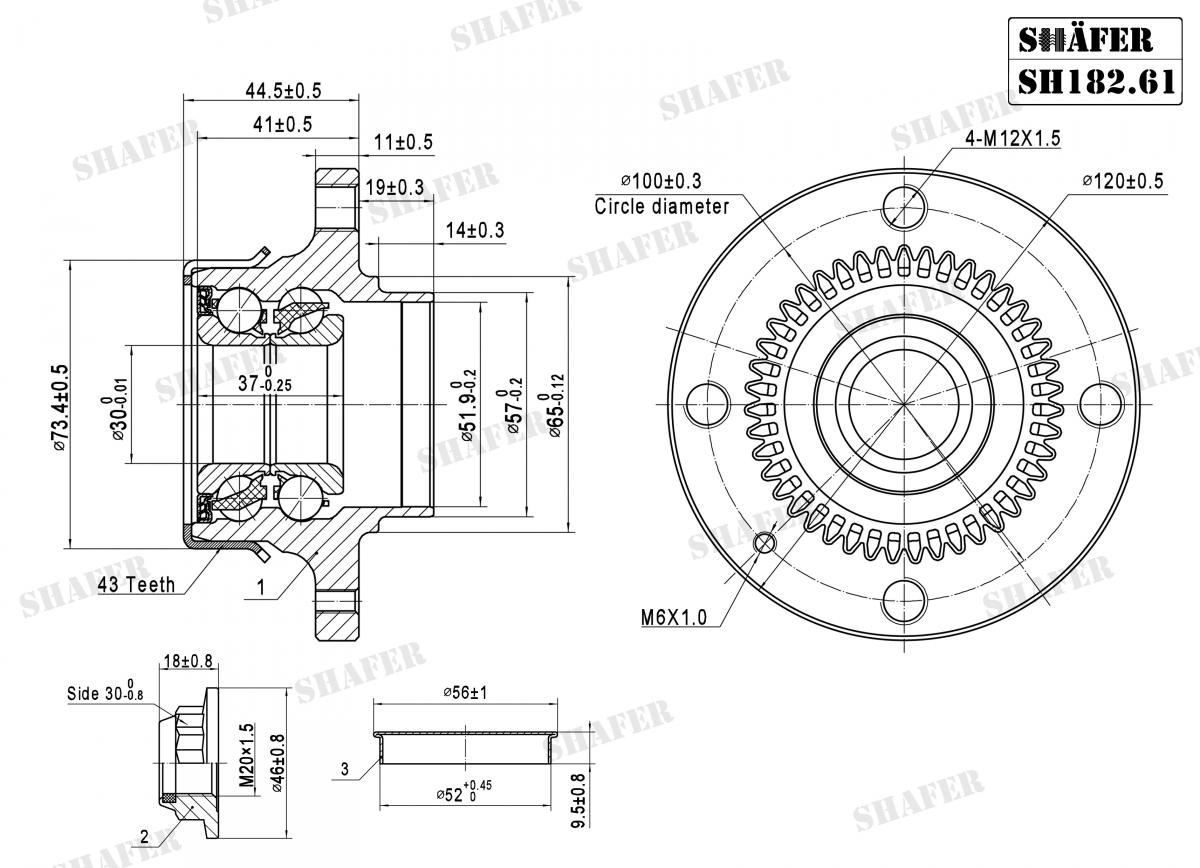 SHAFER - SH182.61K - Підшипник ступиці зад. +монтажний к-кт VW Caddy II 1.4 95.11-04.01, 1.6 95.11-00.09, 1.9D/SDI 95-01, 1.9TDI 96.09-04.01, Seat Inca 1.4 16V 04-