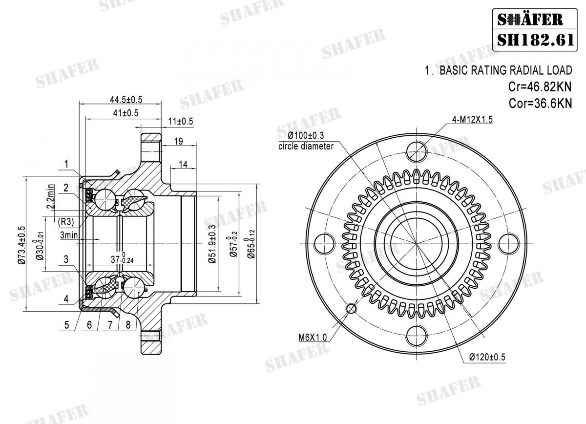 SHAFER - SH182.61 - Підшипник ступиці зад. VW Caddy II 1.4 95.11-04.01, 1.6 95.11-00.09, 1.9D/SDI 95-01, 1.9TDI 96.09-04.01, Seat Inca 1.4 16V 04-