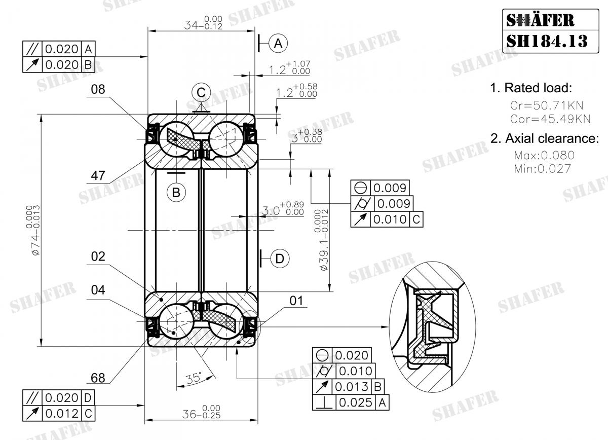 SHAFER - SH184.13K - Підшипник ступиці перед. +монтажний к-кт Hyundai Matrix/Kia Cerato 06.01-