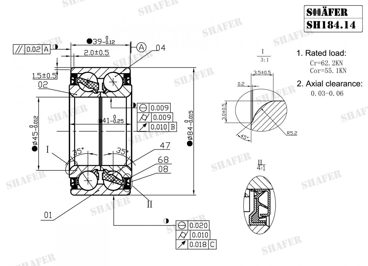 SHAFER - SH184.14 - Підшипник ступиці перед.  Hyundai Tucson 04-, Santa Fe 00-04, Trajet 00-03