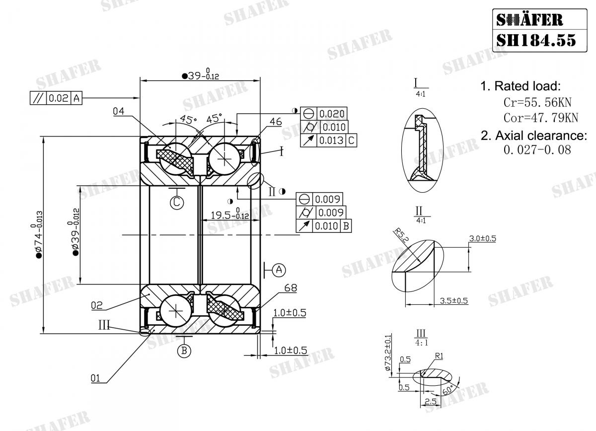 SHAFER - SH184.55K - Підшипник ступиці +монтажний к-кт  Chevrolett Lacetti/Opel Vectra A,B,Calibra, 74X39X39 SHAFER - SH184.55K - Підшипник ступиці +монтажний к-кт  Chevrolett Lacetti/Opel Vectra A,B,Calibra, 74X39X39