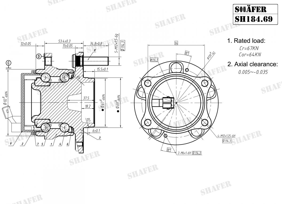 SHAFER - SH184.69 - Підшипник ступиці зад. Kia Cerato 2.2 CRDi,2.2 CRDi GLS,2.7 V6 GLS 06-, Hyundai Elantra, I30, Sorento, Santa Fe 2.2 CRDi,2.2 CRDi GLS,2.7 V6 GLS 06-