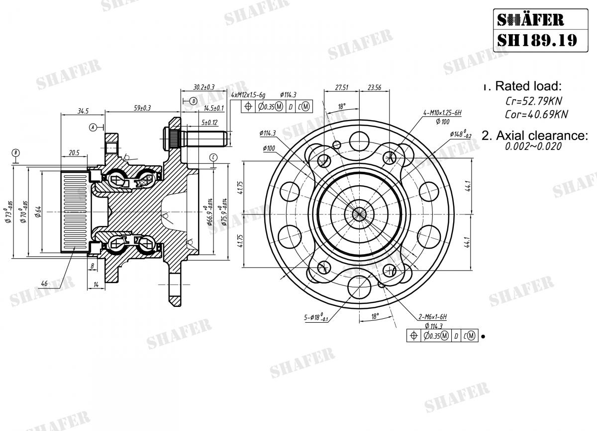 SHAFER - SH189.19 - Пiдшипник ступиці зад. 2WD Hyundai I40 11-, IX35 10-// Kia Optima 12-, Sportage 10-