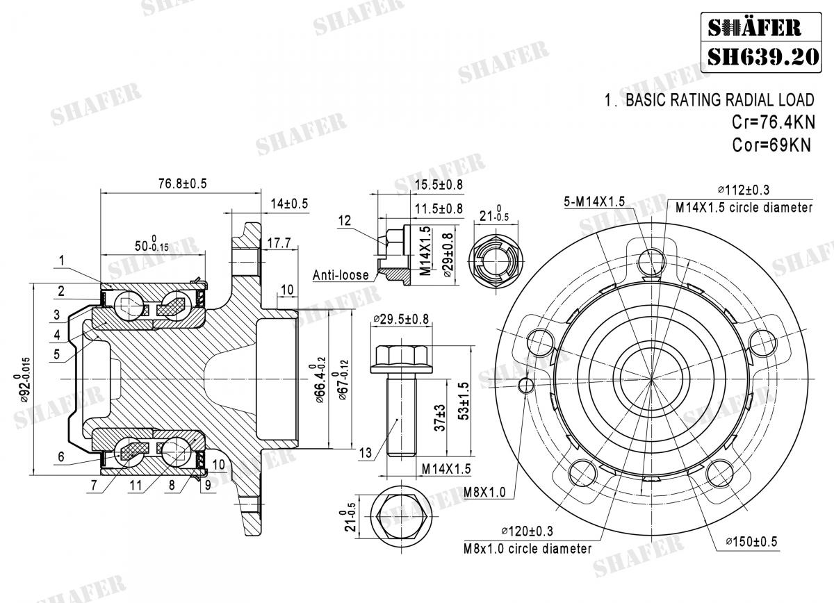 SHAFER - SH639.20K - Пiдшипник ступиці переднiй + мантажний к-кт MB W639 Vaneo 03-, Viano 03-