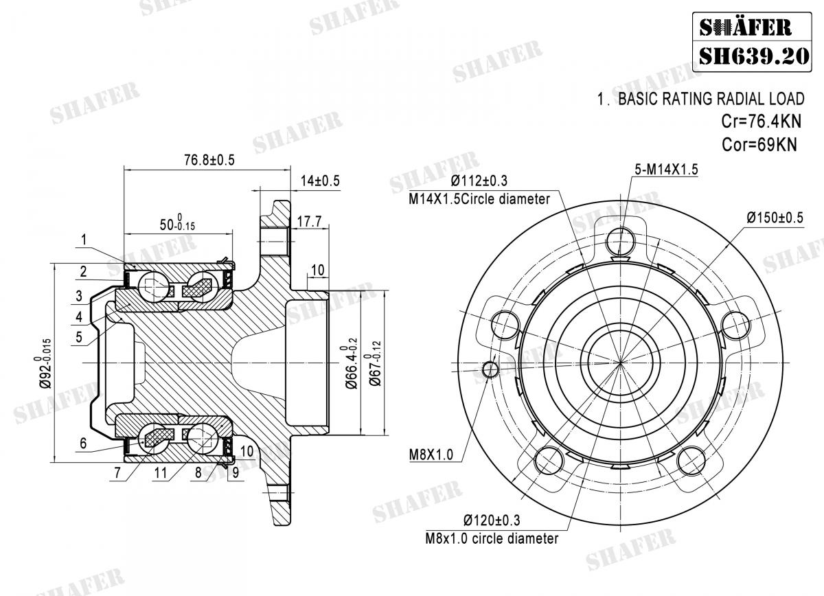 SHAFER - SH639.20 - Пiдшипник ступиці переднiй MB W639 Vaneo 03-, Viano 03-