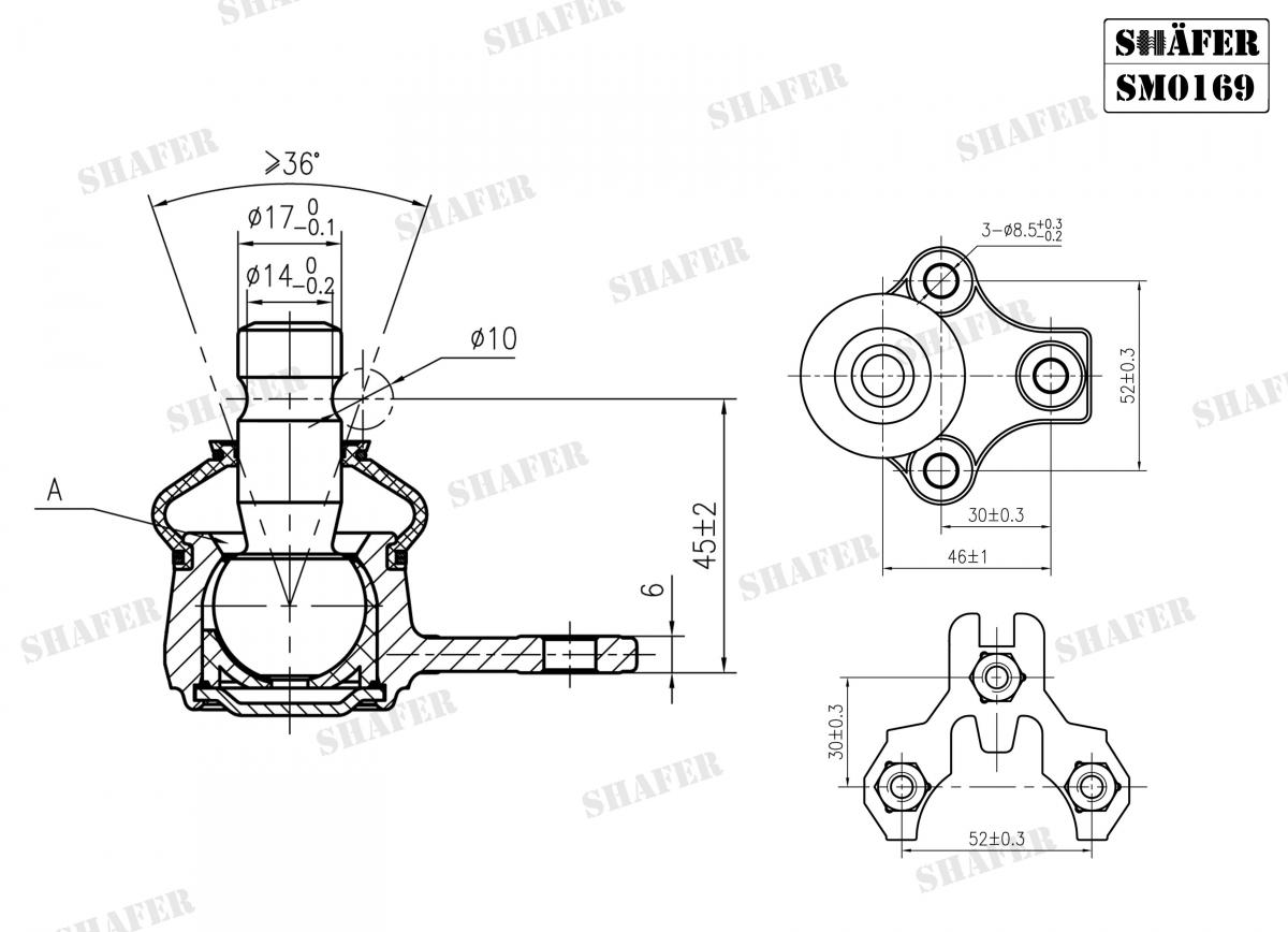 SHAFER - SM0169 - Кульова опора перед. нижня L/P VW Golf/Jetta II 1.0-1.8 83-92
