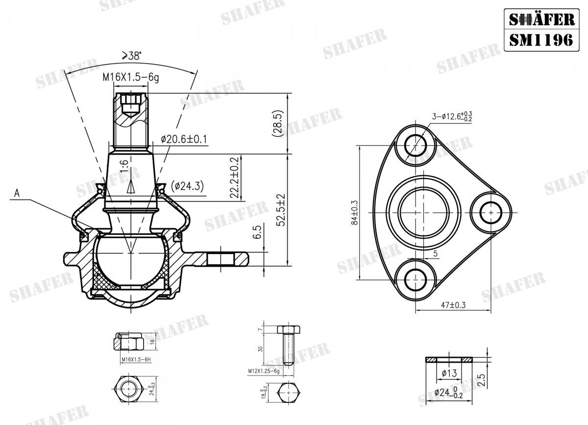 SHAFER - SM1196 - Кульова опора перед. ниж. лів./прав. Citroen Jumper;Fiat Ducato;Peugeot Boxer 4/06-