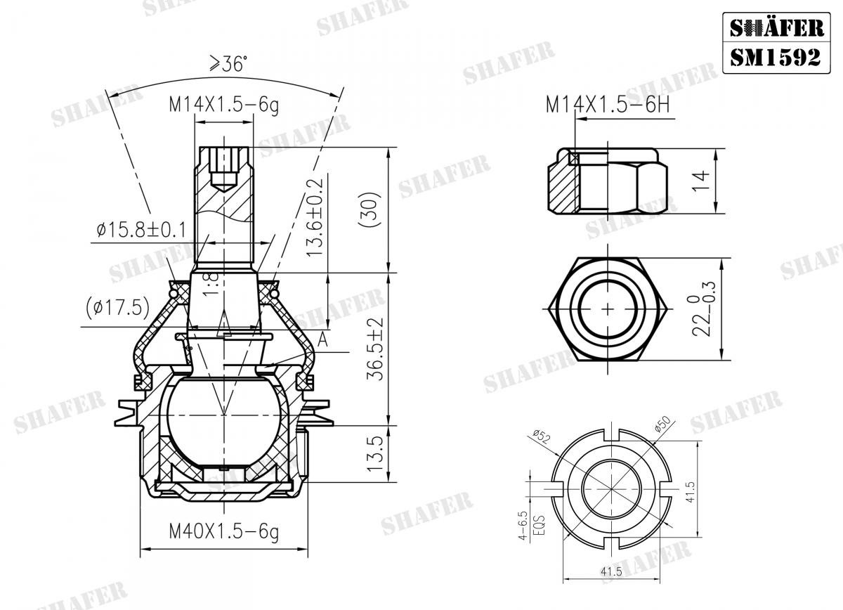 SHAFER - SM1592 - Кульова опора перед. лів./прав. Citroen C5 I, II, Xantia, XM Peugoeot 405 I, II, 406, 605, 607 1.4-2.7Hdi 01.87-