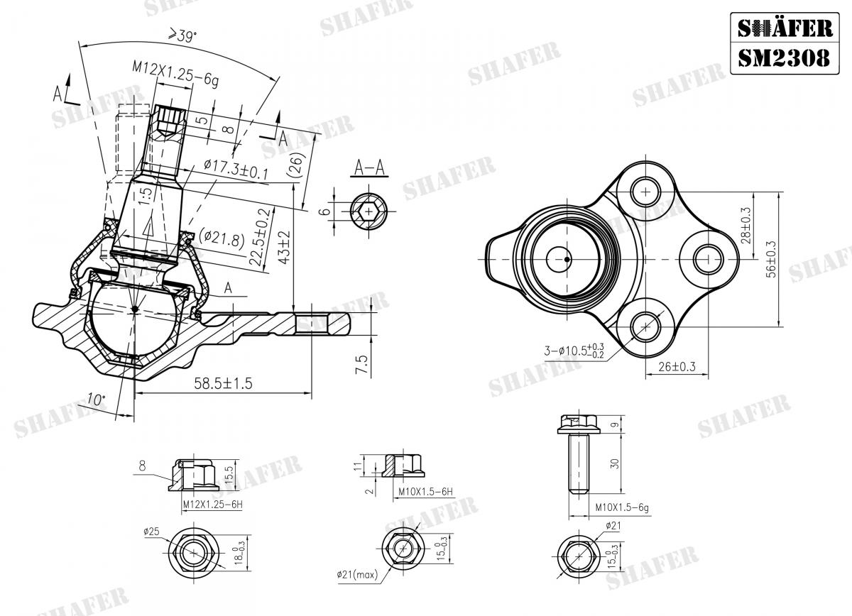 SHAFER - SM2308 - Кульова опора перед. лів./прав. ниж. Renault Duster 10-