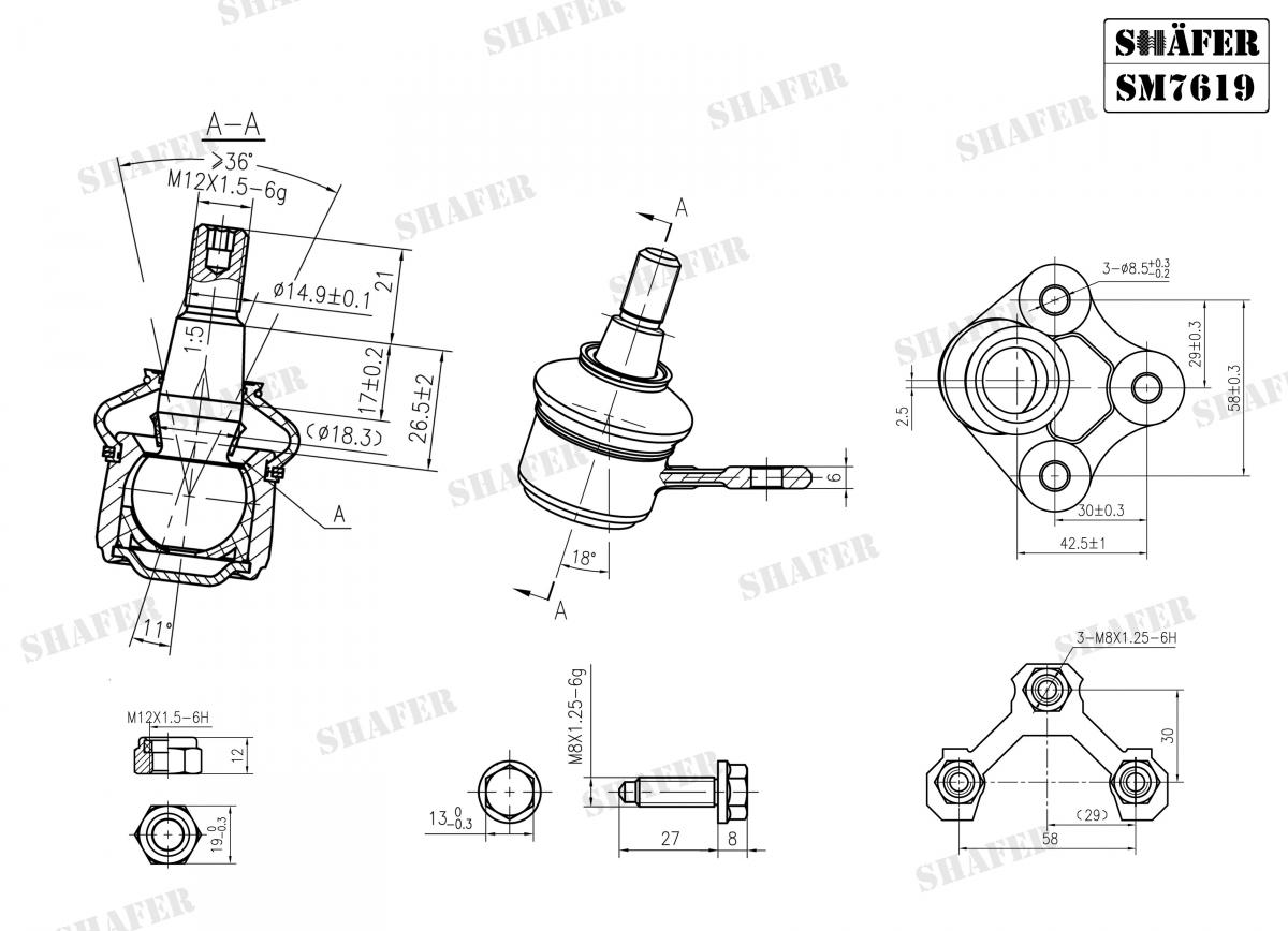 SHAFER - SM7619 - Кульова опора ліва Audi A3; Seat Leon, Toledo II; Skoda Octavia I; VW Bora, Golf IV, New Beetle 1.4-2.8 09.96-12.10