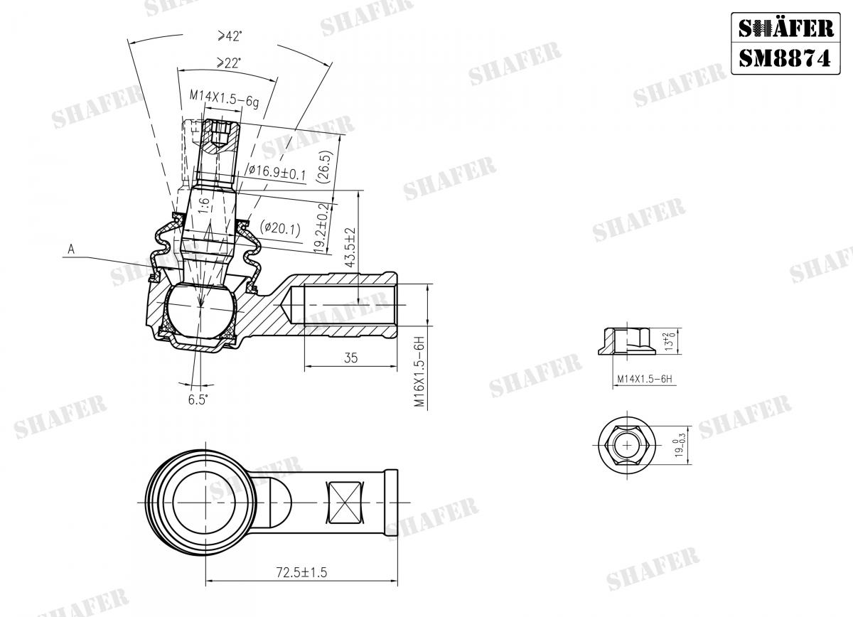 SHAFER - SM8874 - Наконечник кермової тяги лівий/правий DB Vito/Viano 96-7.03