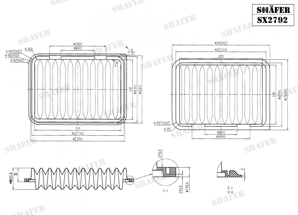 SHAFER - SX2792 - Фільтр повітряний Toyota Auris 1.3-1.8 03/07-, Avensis 1.6-2.0 02/09-, RAV 4 2.0 12/08-