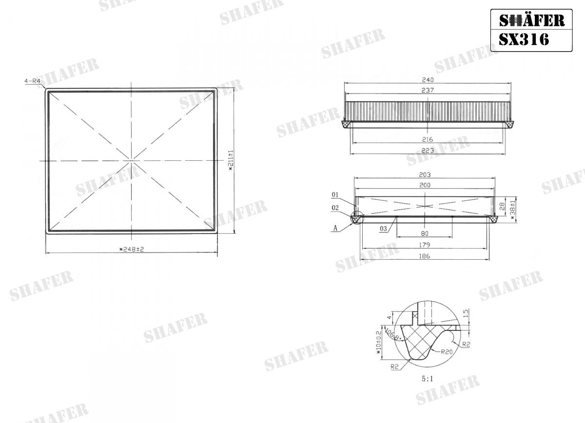 SHAFER - SX316 - Фiльтр повiтряний Daewoo Espero, Nexia /Opel Kadett E