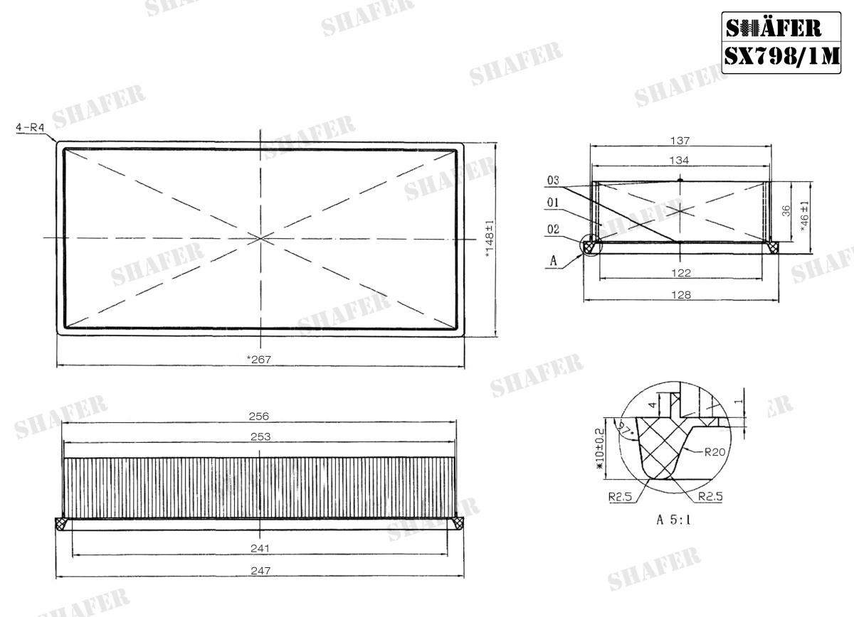 SHAFER - SX798/1M - Фільтр повітряний (з сіткою) Ford Focus 1,4-2,0 98-/Transit 1,8 TDci 02-